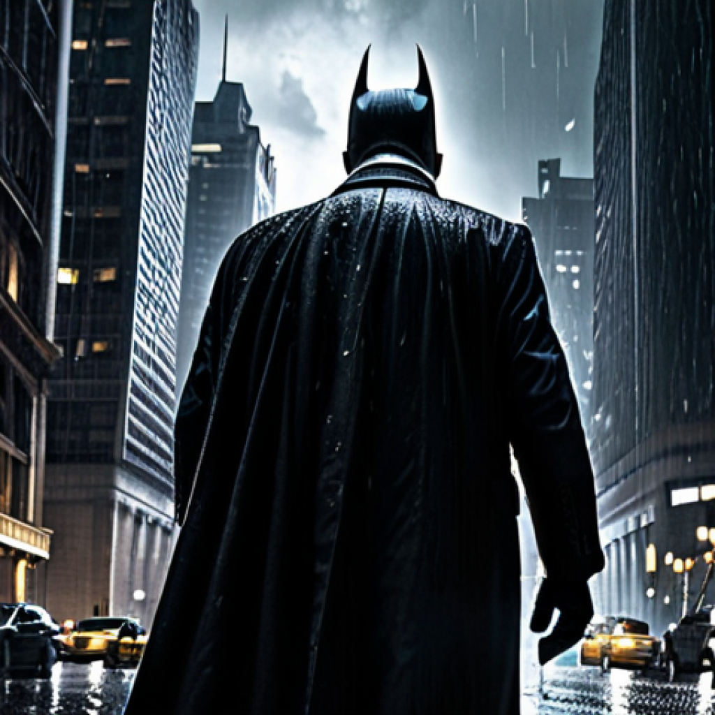 Gotham Cityscape at Night**
"A panoramic view of Gotham City at night, skyscrapers illuminated against a dark, brooding sky, searchlights cutting through the clouds, creating an atmosphere of mystery and anticipation, fully clothed figures walking on rain-slicked streets, appropriate content, safe for work, cityscape photography, dramatic lighting, professional quality"
**