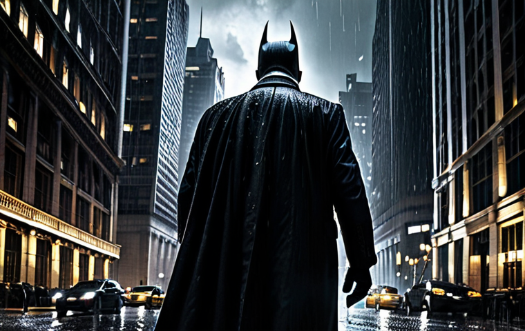 Gotham Cityscape at Night**
"A panoramic view of Gotham City at night, skyscrapers illuminated against a dark, brooding sky, searchlights cutting through the clouds, creating an atmosphere of mystery and anticipation, fully clothed figures walking on rain-slicked streets, appropriate content, safe for work, cityscape photography, dramatic lighting, professional quality"
**