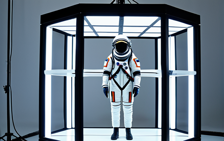 그래비티 제작 비하인드 - The Light Box Studio**
A behind-the-scenes view of Sandra Bullock suspended in a complex harness in...